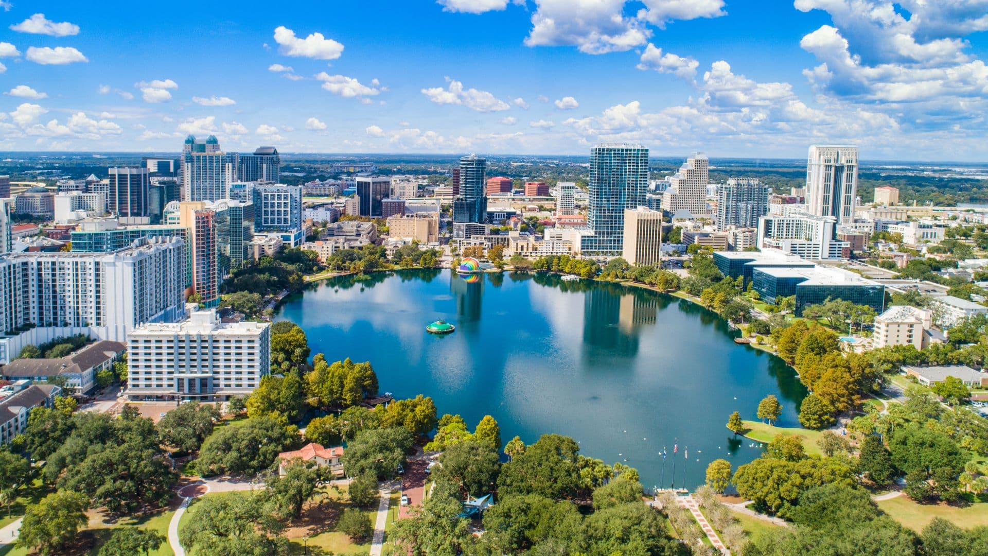 Downtown Orlando skyline overlooking Lake Eola